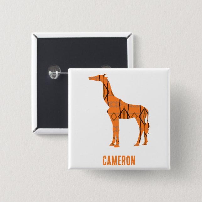 Bóton Quadrado 5.08cm monograma da silhueta de girafa abstrato (Frente & Verso)