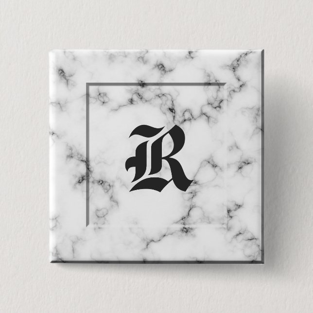 Bóton Quadrado 5.08cm Monograma de mármore (Frente)