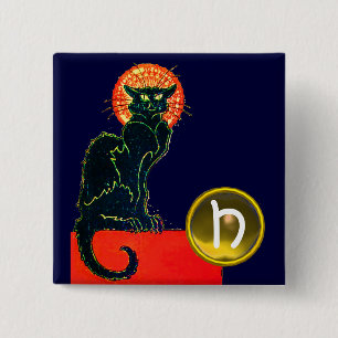 BÓTON QUADRADO 5.08CM MONOGRAMA DO PARTIDO BLACK CAT HALLOWEEN