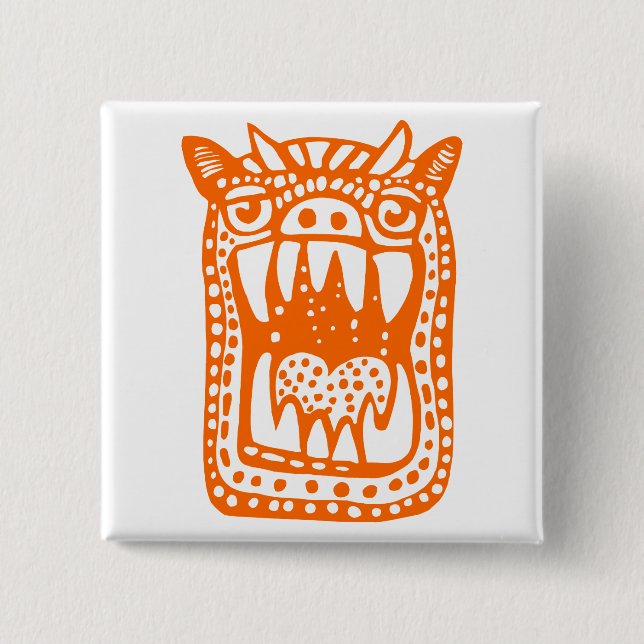 Bóton Quadrado 5.08cm Monstro Assustador - Laranja (Frente)