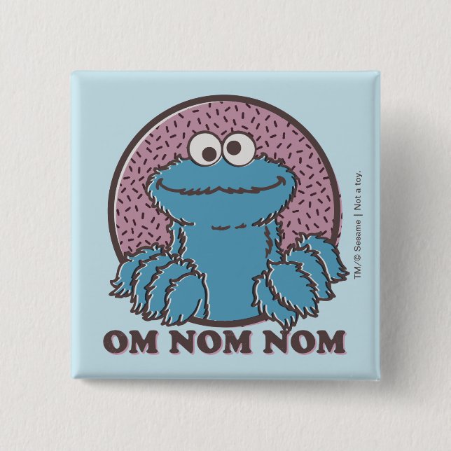 Bóton Quadrado 5.08cm Monstro Come Bolinhos | Om Nom Nom (Frente)