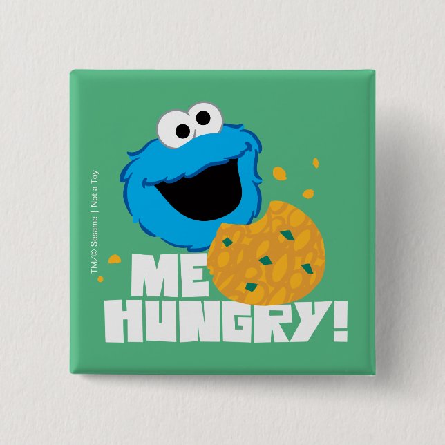 Bóton Quadrado 5.08cm Monstro Come Cookies | Eu Estou com Fome! (Frente)