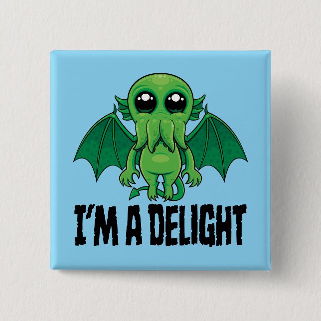 Bóton Quadrado 5.08cm Monstro Cthulhu Deliciosamente Fofo (Frente)