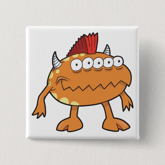 Bóton Quadrado 5.08cm monstro de topete laranja muitos olhos (Frente)