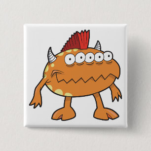 Bóton Quadrado 5.08cm monstro de topete laranja muitos olhos