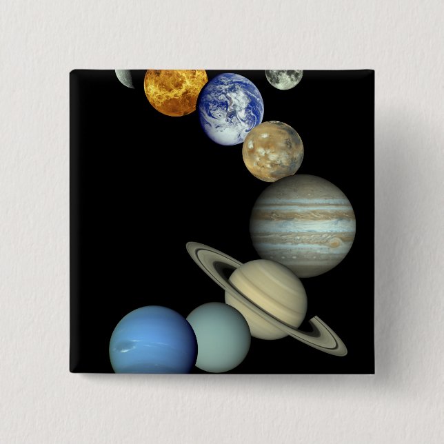 Bóton Quadrado 5.08cm Montagem do sistema solar (Frente)