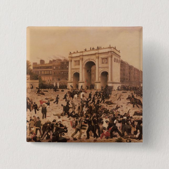 Bóton Quadrado 5.08cm Motins do sufrágio da masculinidade em Hyde Park, (Frente)