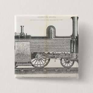 Bóton Quadrado 5.08cm Motor locomotivo, gravado por J.W. Lowry
