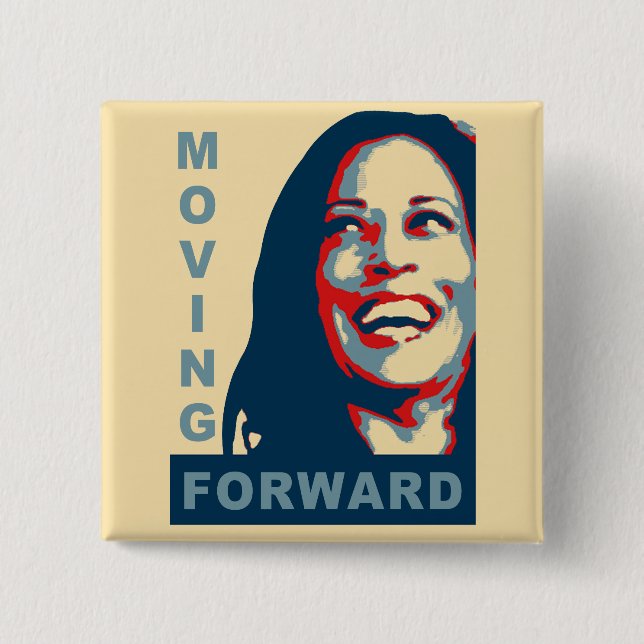Bóton Quadrado 5.08cm MOVING FOWARD - Kamala Harris para o Presidente 20 (Frente)