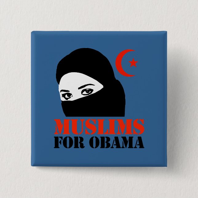 Bóton Quadrado 5.08cm Muçulmanos para Obama (Frente)