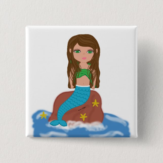 Bóton Quadrado 5.08cm Muirenn the Mermaid Button (Frente)
