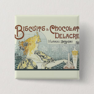 Bóton Quadrado 5.08cm Mulher Chocoloate Art Nouveau