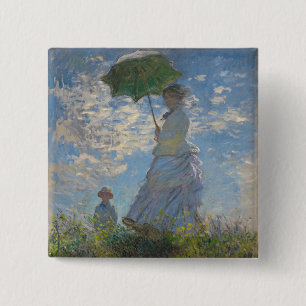 Bóton Quadrado 5.08cm Mulher de Claude Monet com Parasol (The Stroll)