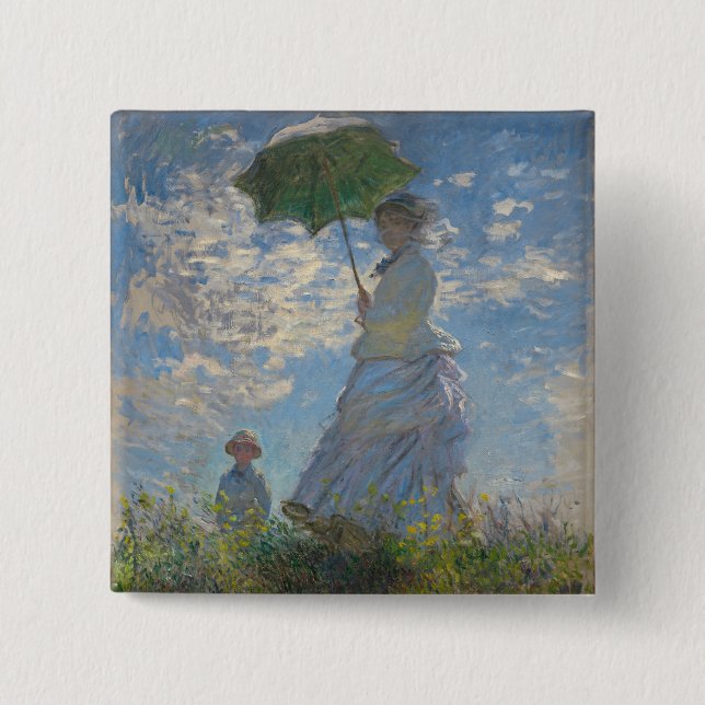 Bóton Quadrado 5.08cm Mulher de Claude Monet com Parasol (The Stroll) (Frente)
