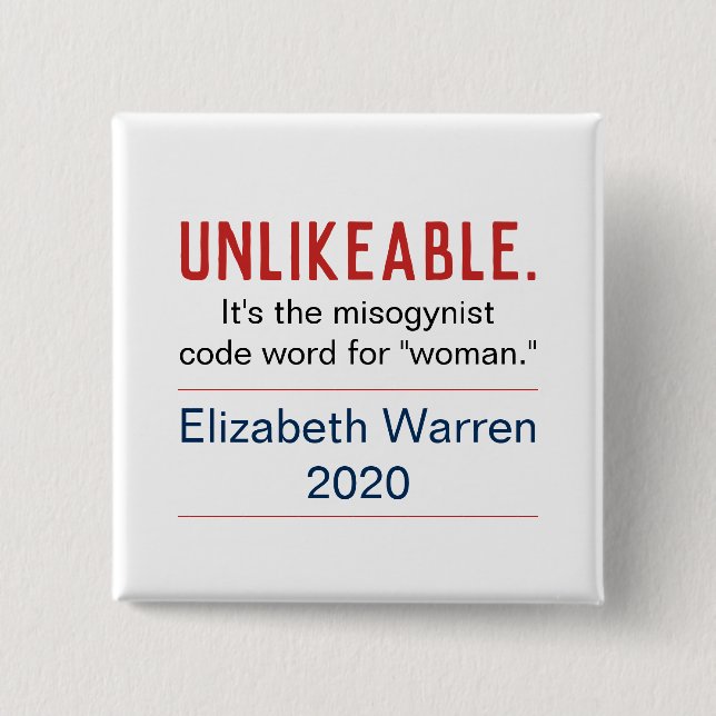 Bóton Quadrado 5.08cm Mulher Improvável Pro-Elizabeth Warren 2020 (Frente)
