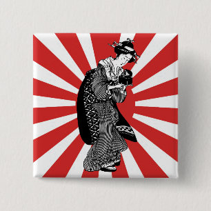 Bóton Quadrado 5.08cm Mulher japonesa tradicional do ukiyoe