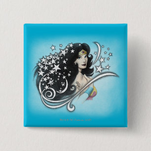 Bóton Quadrado 5.08cm Mulher Maravilha e Estrelas