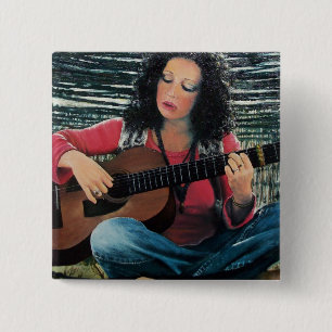 Bóton Quadrado 5.08cm Mulher que joga a música com guitarra acústica