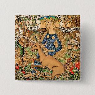 Bóton Quadrado 5.08cm "Mulher selvagem com unicórnio "