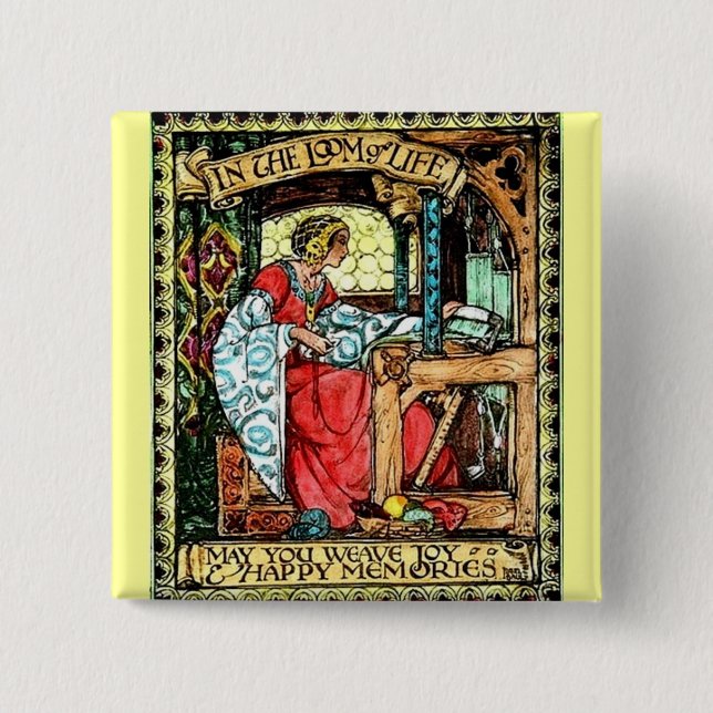 Bóton Quadrado 5.08cm Mulher teceladora (Frente)