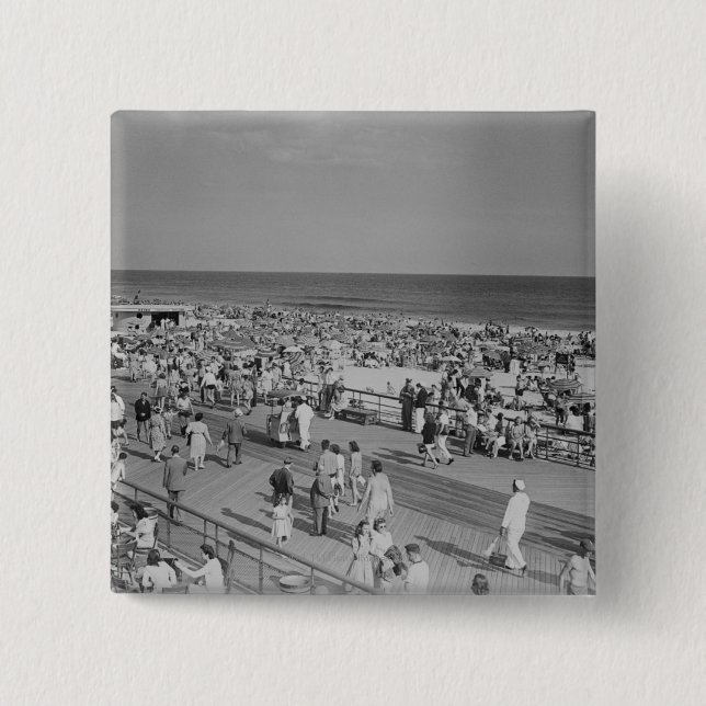 Bóton Quadrado 5.08cm Multidão na praia (Frente)