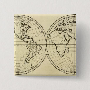 Bóton Quadrado 5.08cm Mundo esboça hemisfério duplo