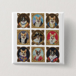 Bóton Quadrado 5.08cm Muro de Museu Vintage, Retratos Hilários de Cães C