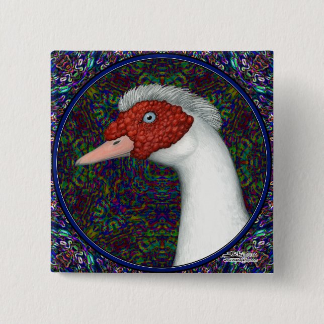 Bóton Quadrado 5.08cm Muscovy Cabeça de Pato Branca (Frente)