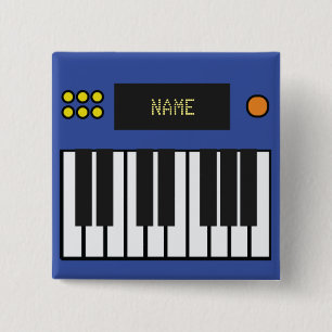 Bóton Quadrado 5.08cm Música de teclado de Piano Personalizável Azul