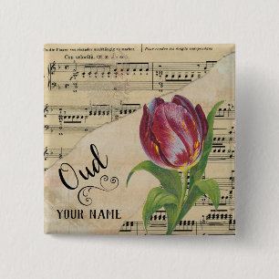 Bóton Quadrado 5.08cm Música Personalizada Da Folha De Vintagem Da Tulip
