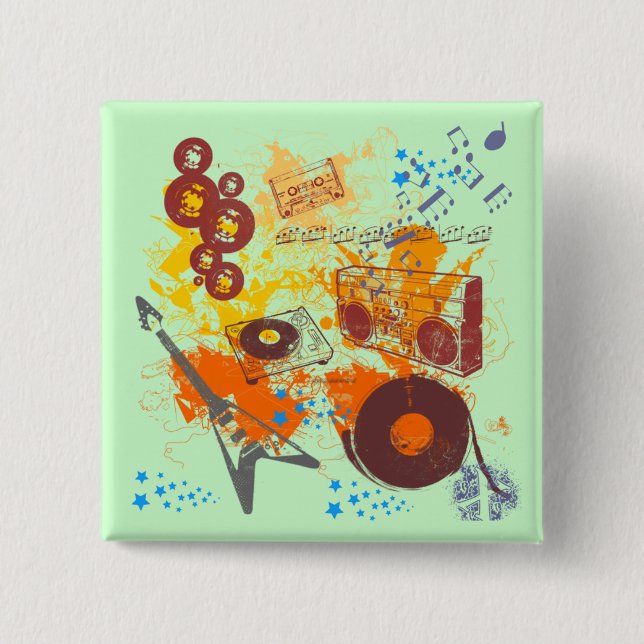 Bóton Quadrado 5.08cm Música retro do anos 80 (Frente)