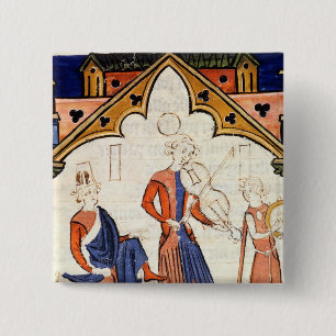 Bóton Quadrado 5.08cm Músicos que jogam uma viola e um pandeiro