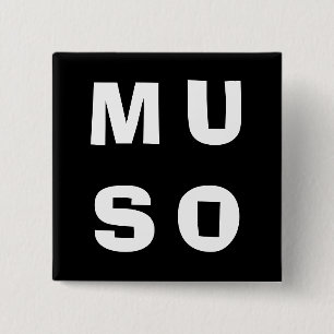 Bóton Quadrado 5.08cm Muso Músico Contemporâneo Minimalista Preto Branco
