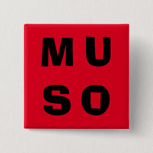 Bóton Quadrado 5.08cm Muso Músico Letreiro Contemporâneo Vermelho Preto