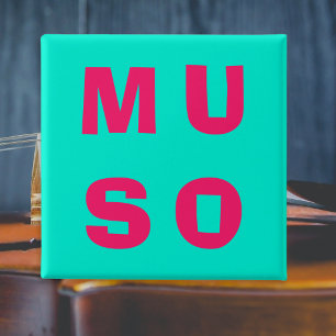 Bóton Quadrado 5.08cm Muso Músico Ousada Música Tema Aqua Fuchsia