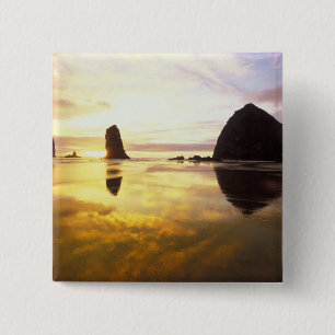 Bóton Quadrado 5.08cm N.A., EUA, Oregon, Pôr do sol na Cannon Beach com