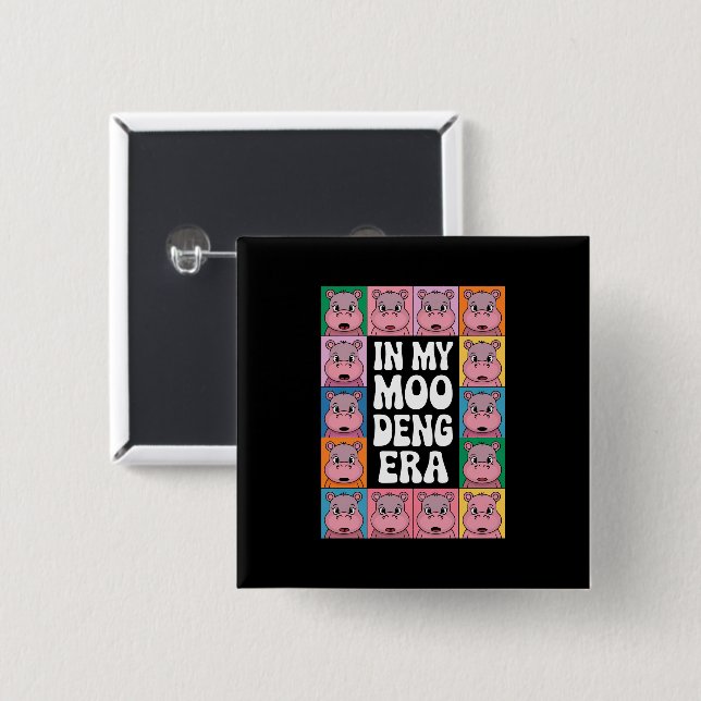 Bóton Quadrado 5.08cm Na Minha Moo Deng Era Moo Deng Hippo Lover (Frente & Verso)