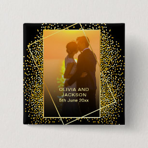 Bóton Quadrado 5.08cm Na moda Happy Namorados Dourado casal Glitter