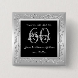 Bóton Quadrado 5.08cm Na moda Silver Diamantes 60º Aniversário de Casame
