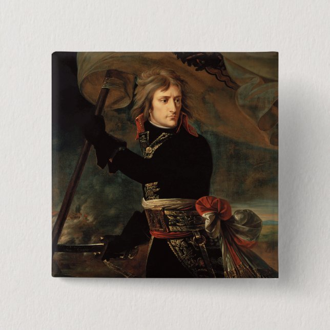 Bóton Quadrado 5.08cm Napoleão Bonaparte na Ponte em Batalha de Arcole (Frente)