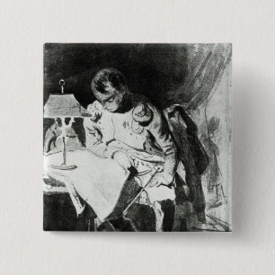Bóton Quadrado 5.08cm Napoleon que estuda seus mapas pelo lamplight,