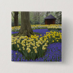 Bóton Quadrado 5.08cm Narcisos, jacintos e jardim de tulipas,