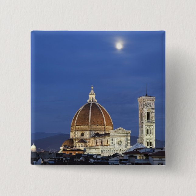 Bóton Quadrado 5.08cm Nascer da lua e Catedral de Florença, Basílica de (Frente)