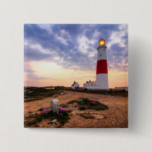 Bóton Quadrado 5.08cm Nascer do sol dourado no farol de Portland Bill