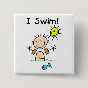 Bóton Quadrado 5.08cm Natação Stick Figure Boy I