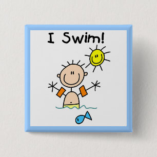 Bóton Quadrado 5.08cm Natação Stick Figure Boy I