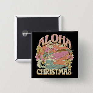 Bóton Quadrado 5.08cm Natal Aloha Surfando Papai Noel Havaiano Kalikimak