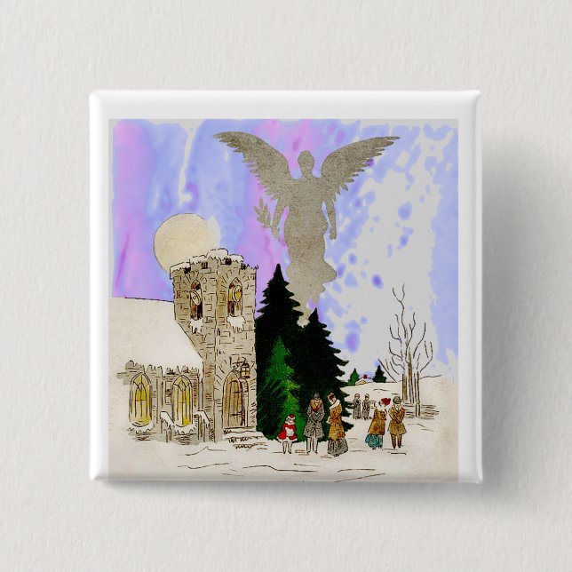 Bóton Quadrado 5.08cm Natal branco (Frente)