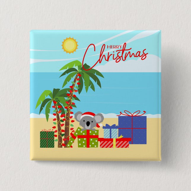 Bóton Quadrado 5.08cm Natal da Austrália (Frente)