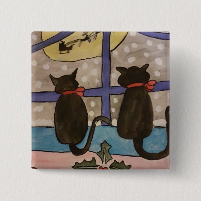 Bóton Quadrado 5.08cm Natal de Gato Negro (Frente)